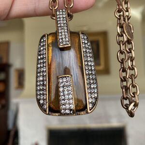Ann Taylor Chunky Bronze Rhinestone Pendant Necklace 30”